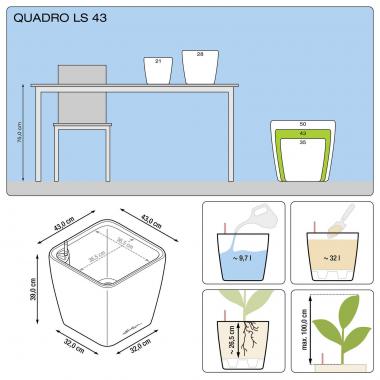 Кашпо Lechuza Quadro LS 43 серебристый &mdash; Lechu-Za-Kashpo.ru